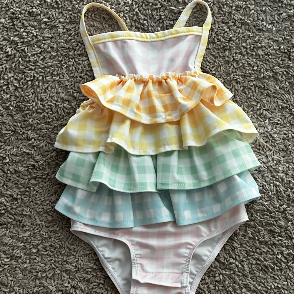 Mud Pie Pink and Yellow Gingham Swimsuit